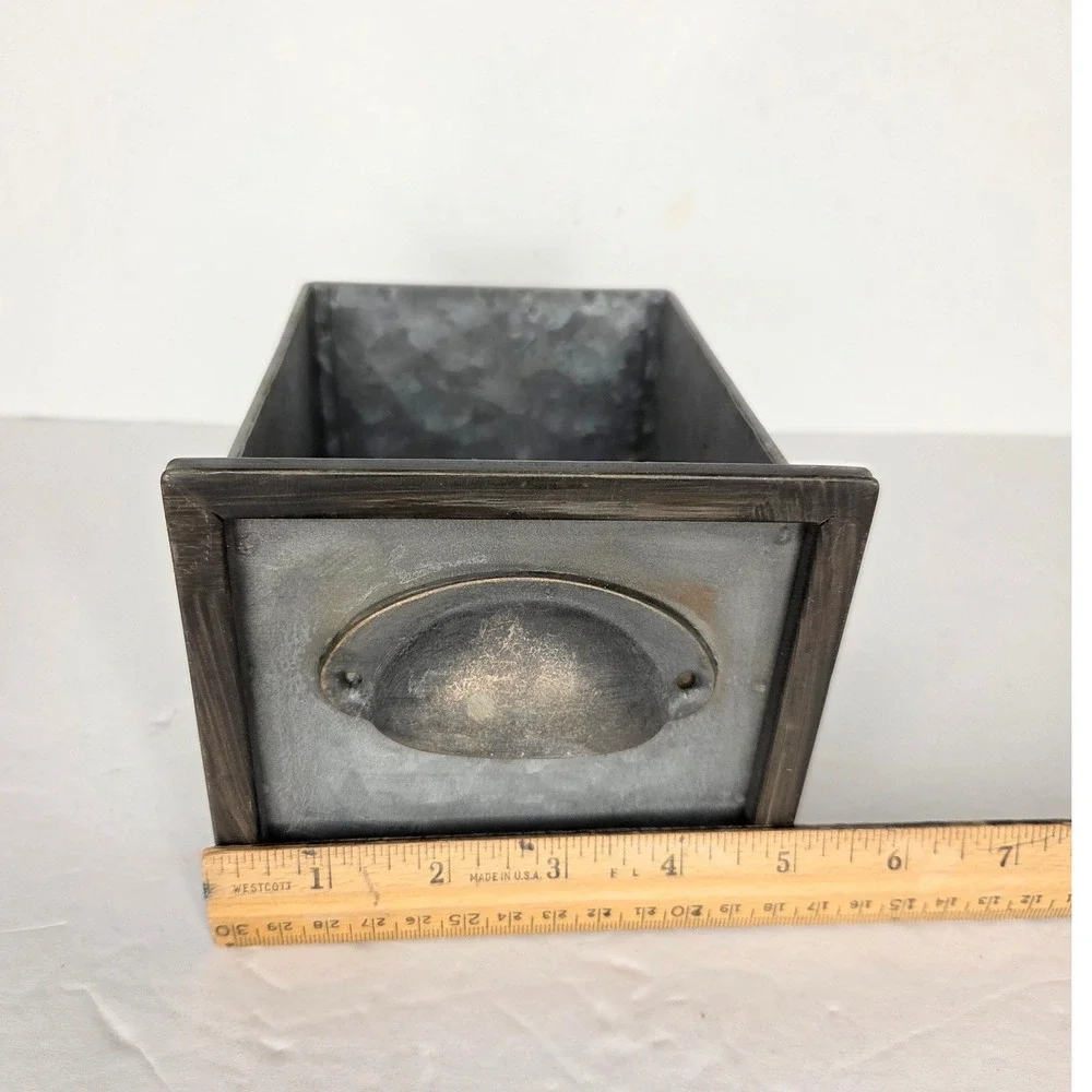 Galvanized Metal Card Catalog Drawer Storage Bin Rustic Farmhouse Vignette